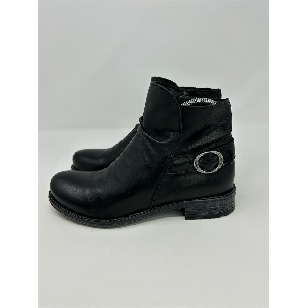 Avellini Booties Womens Black Ankle Side Zip Buckle Low Block Heel Size 37 - Picture 6 of 12